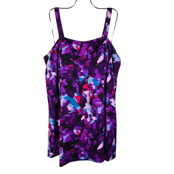 SwimSuits For All Purple Turquoise Red Bult In Bra One Piece Swim Dress 26 NWT - Picture 1 of 6